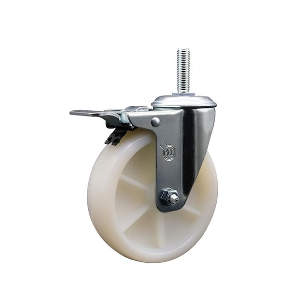 5 Inch Nylon Wheel Swivel 58 Inch Threaded Stem Caster Total Lock Brake SCC
